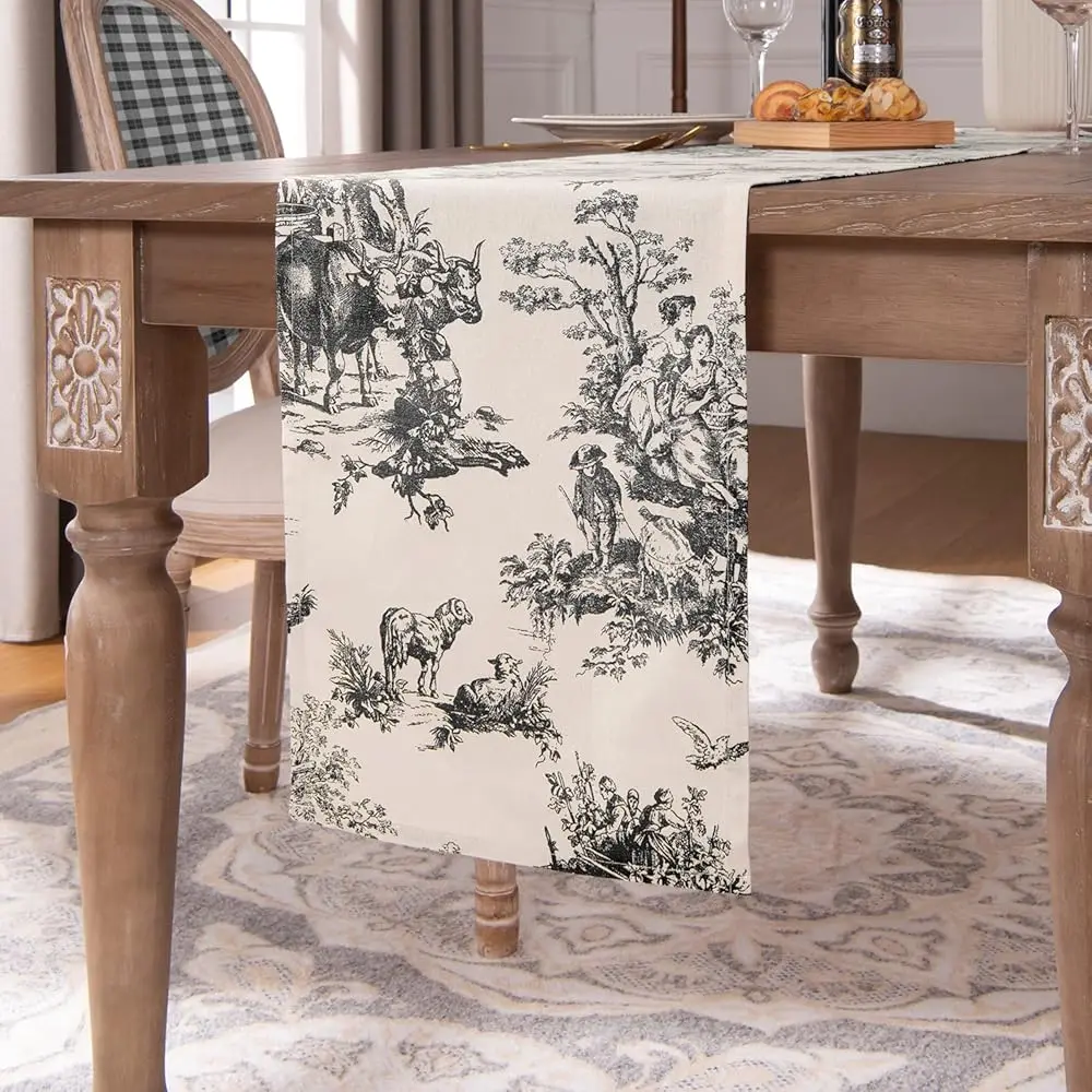 

Скатерть-дорожка для декора кухни в стиле фермерского дома, короткая мини-дорожка 36 дюймов, черно-кремовая