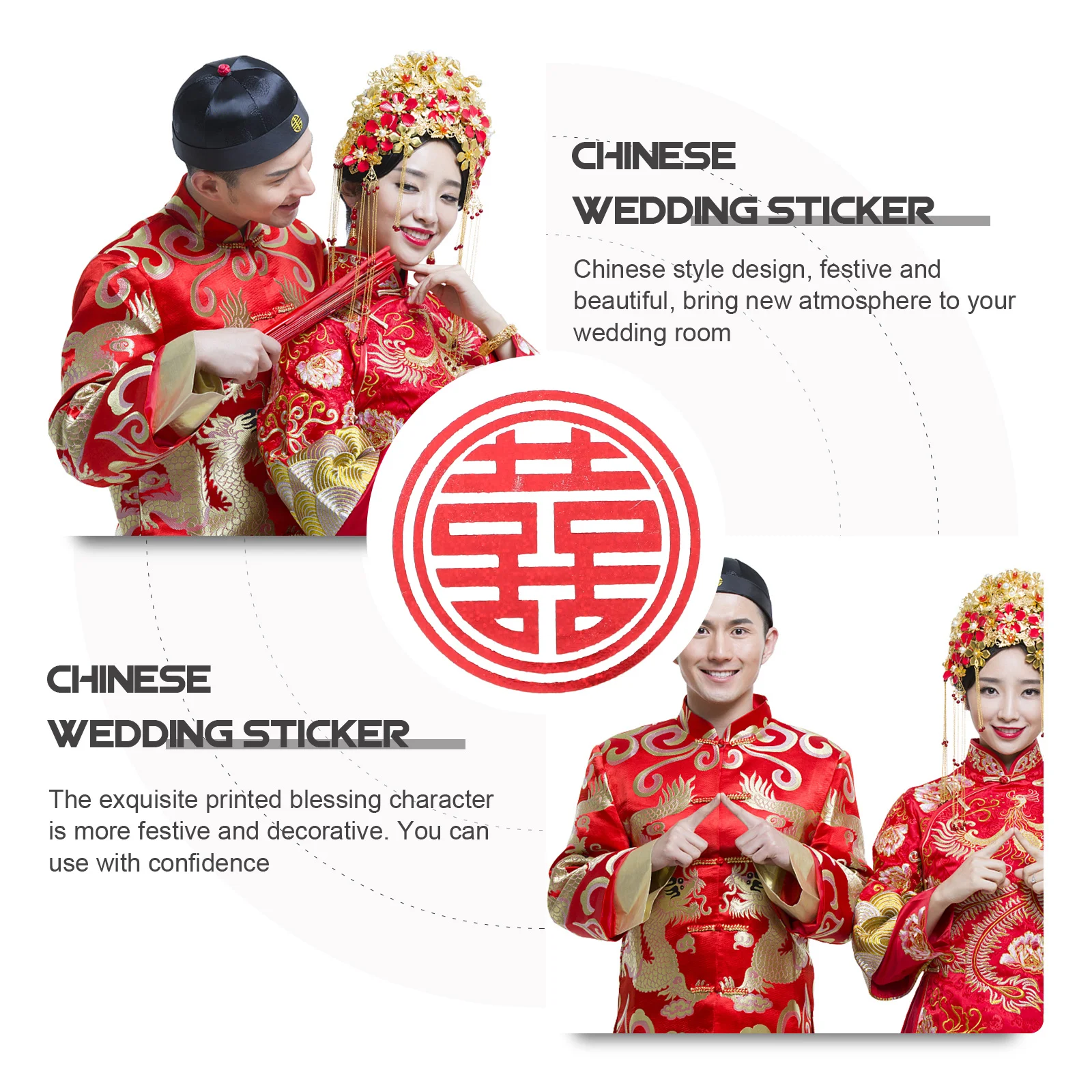 

10 Sheets Chinese Xi Stickers Adhesive Decals Traditional Wedding Supplies Beautiful Color Delicate Pattern Wedding Decors