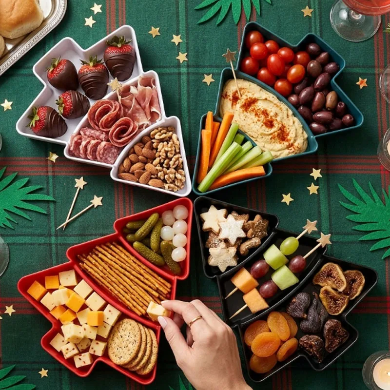 1-10PCS Fruit Bowl Plastic Christmas Tree Shape Divided Serving Tray for Dried Fruit Candy Snacks Living Room Home Party Table