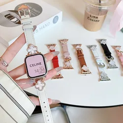 Metal Leather crocodile pattern Strap for Apple Watch Band 40mm 41mm 42mm 44mm 45mm 38 49mm Women Wristband for Apple 8 7 6 5 4