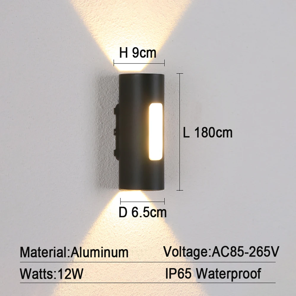 Kinkiet LED nowoczesny styl minimalistyczny IP65 wodoodporne wewnętrzne/zewnętrzne lampy AC85-265V o mocy 12W z 3-letnią gwarancją