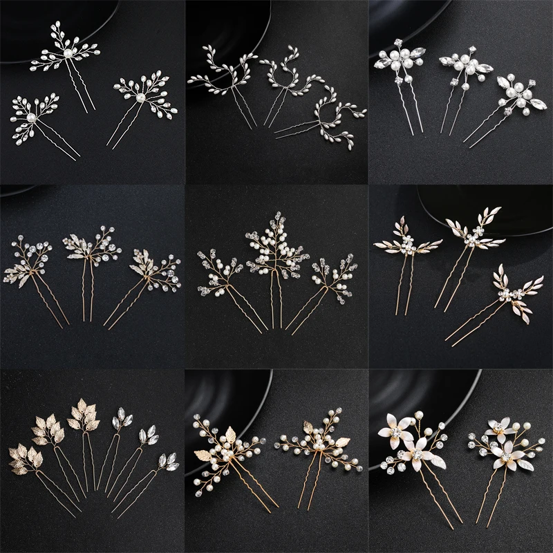 Pearl Flower Hair Pins Forks Clips for Women Crystal Hairpins Bridal Wedding Hair Accessories Bride Headpiece Bridesmaid Gift