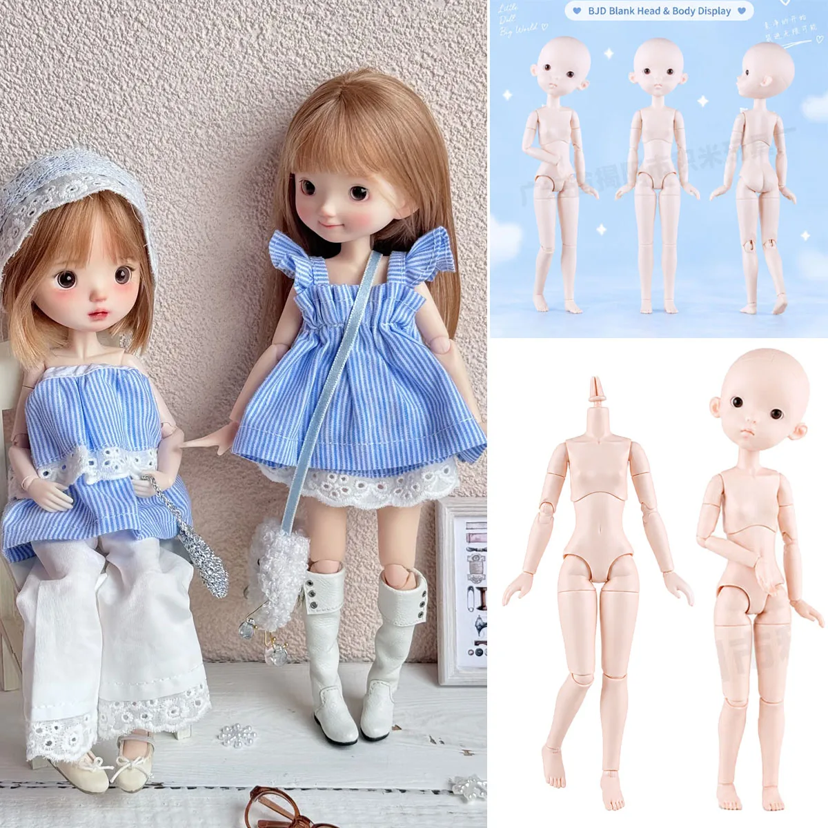 1/6 Special Machine Body BJD Doll Cute Round Face OB22 Doll Vinyl Head Multi-joint DIY Makeup Practice MJD Doll Body+Blank Head