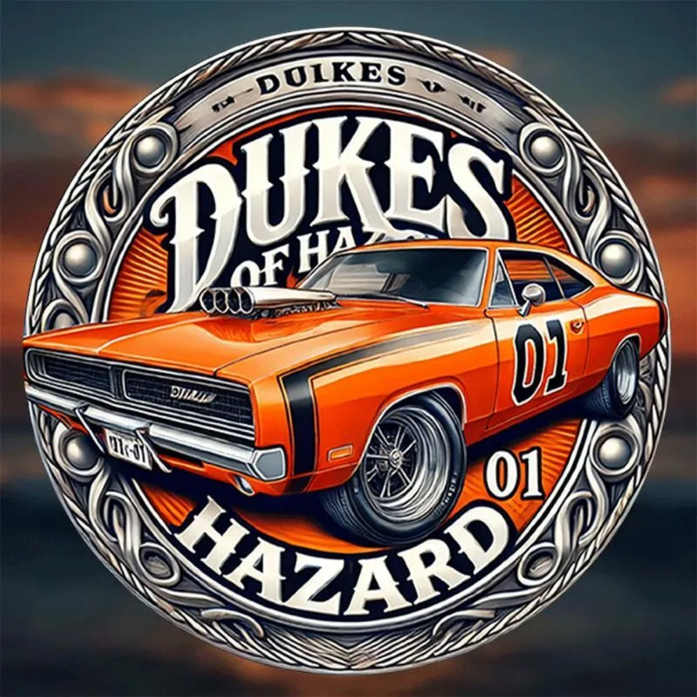 Duke of Hazard Vintage Car Metal Sign,  Wall Art, Retro Classic Decor for Home, Bar, Cafe, Club, Valentine'S Day