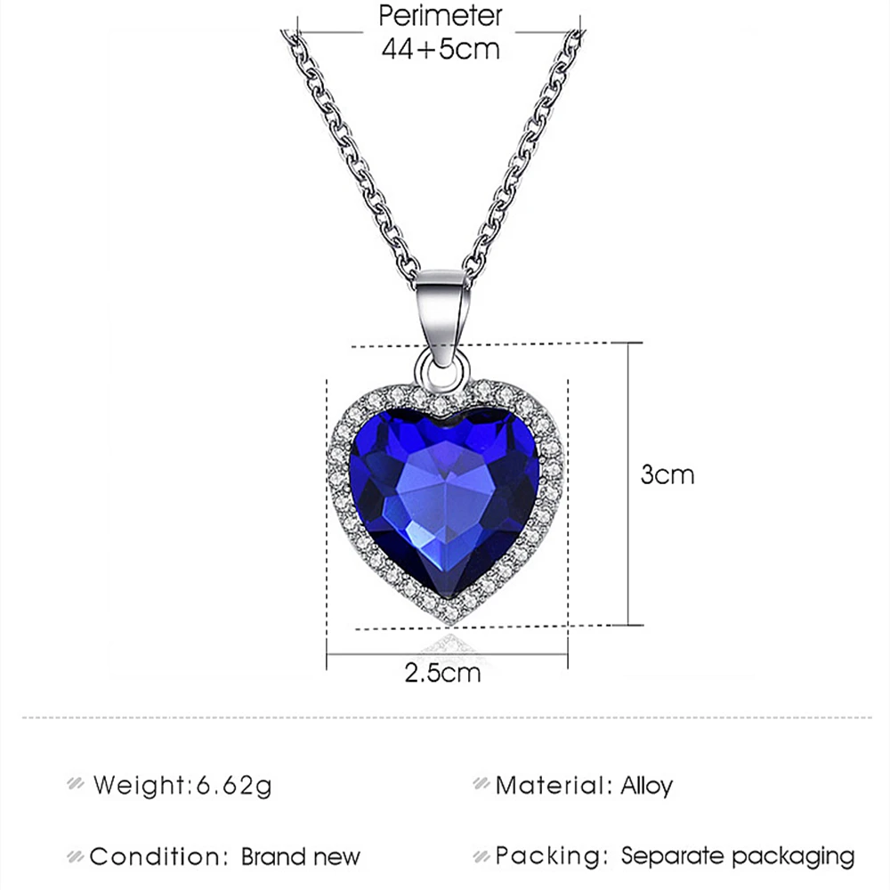 Collana a forma di cuore oceanico con ciondolo in pietra preziosa di cristallo blu per regalo di compleanno di san valentino per l\'anniversario