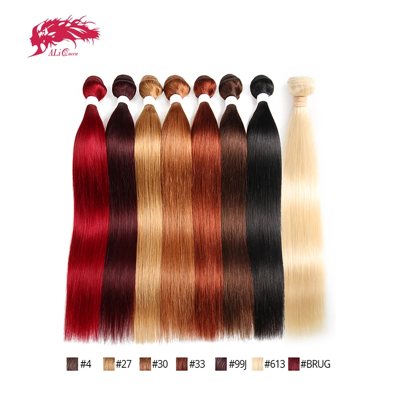 Ali Queen Human Hair Bundles Brazilian Remy Hair Straight Color Hair Weave Extension 10‘’~26“ #613/#33/#30/#27/#99J/#BURG