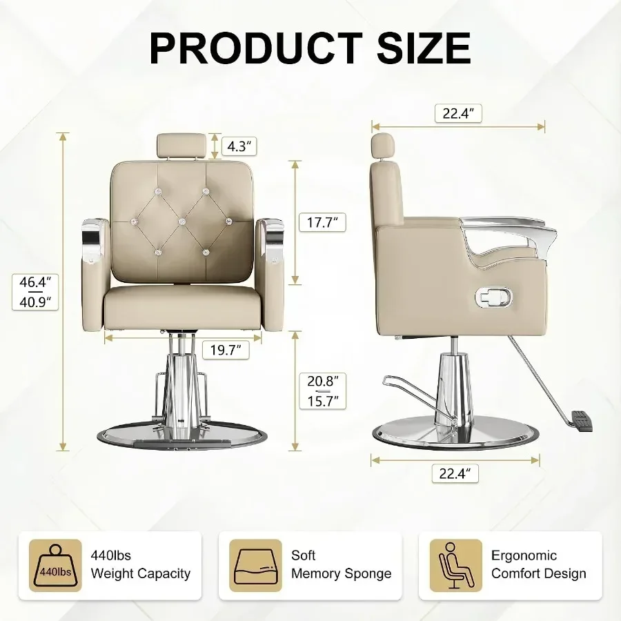 Barber Chair Reclining, Salon Chairs for Hair Stylist, Height Adjustable Salon Styling Chair, Heavy Duty Barber Chairs, 360 Swi - view 3