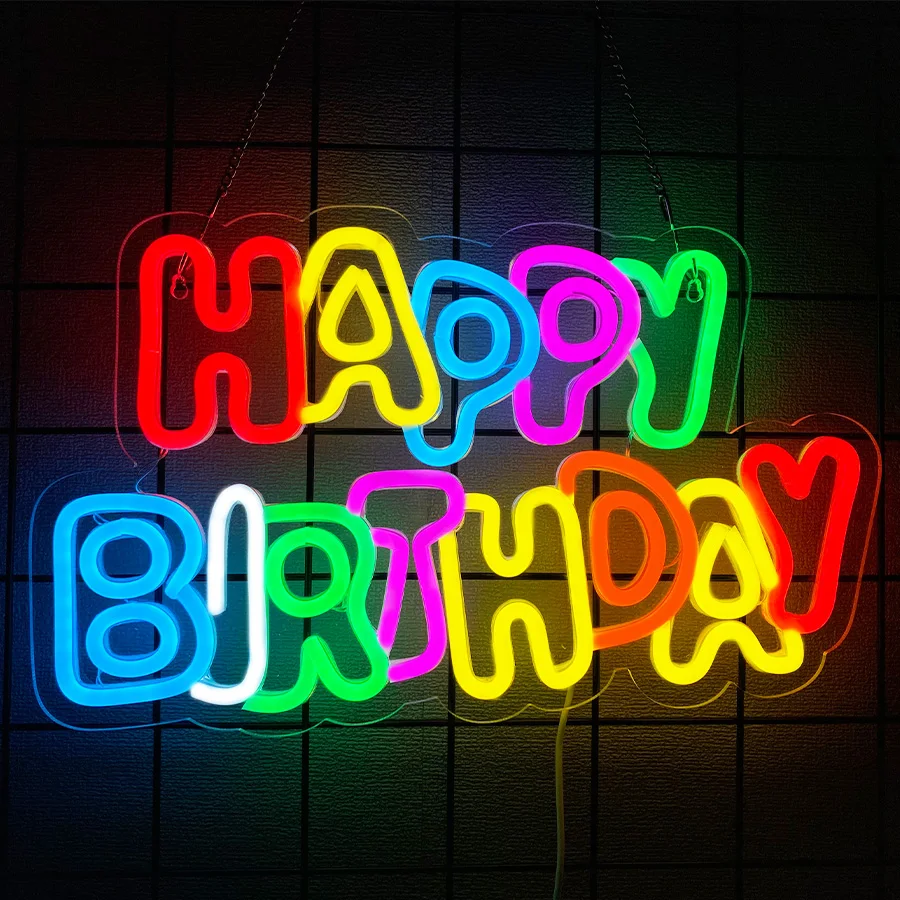 

Happy Birthday Neon Sign, Colorful Happy Birthday Light Up Sign,For Bedroom, Birthday Party, Wall Backdrop Decoration