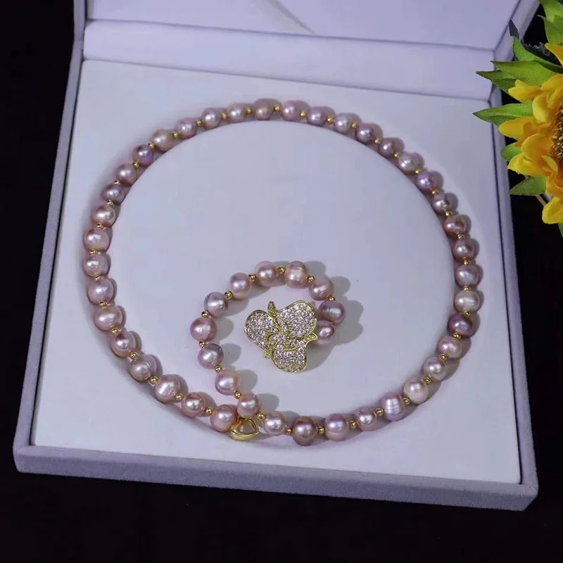 

Natural Original Color Freshwater Pearl Necklace 8-9mm Near Round Slightly Flawed One Multi-Wear Temperament Versatile Choker Co