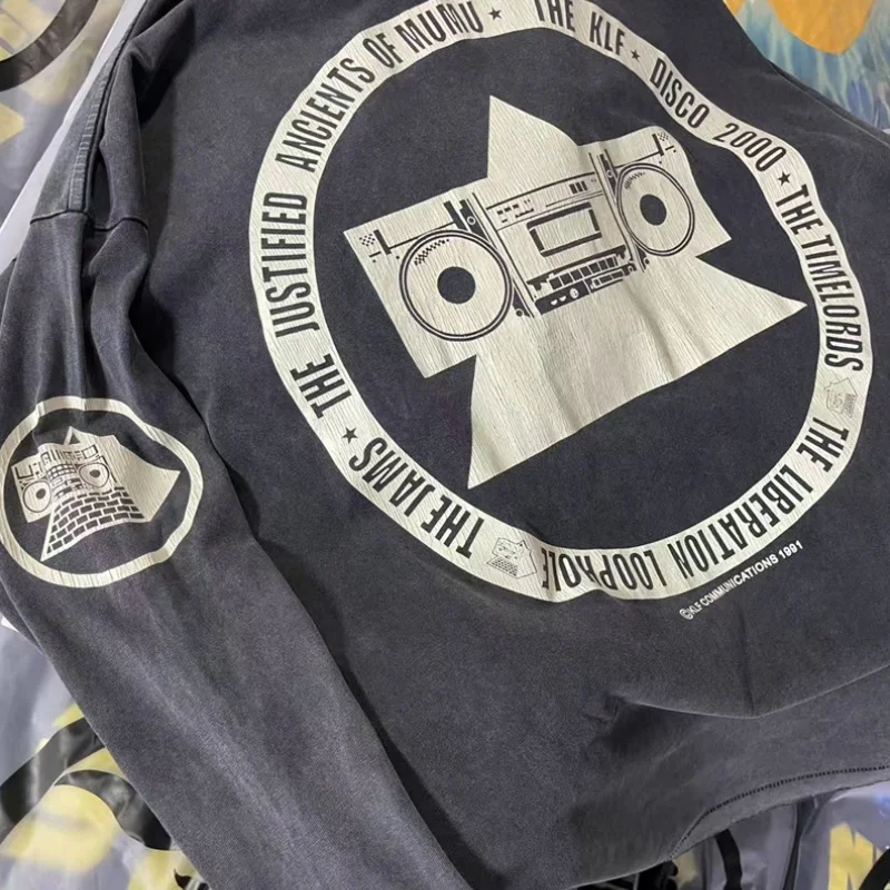 Men Women Fashion Klf Exhibition Limited Edition Saint Michael Washed Do Old Long-sleeved T-shirt Casual Sporty Thin Pullover