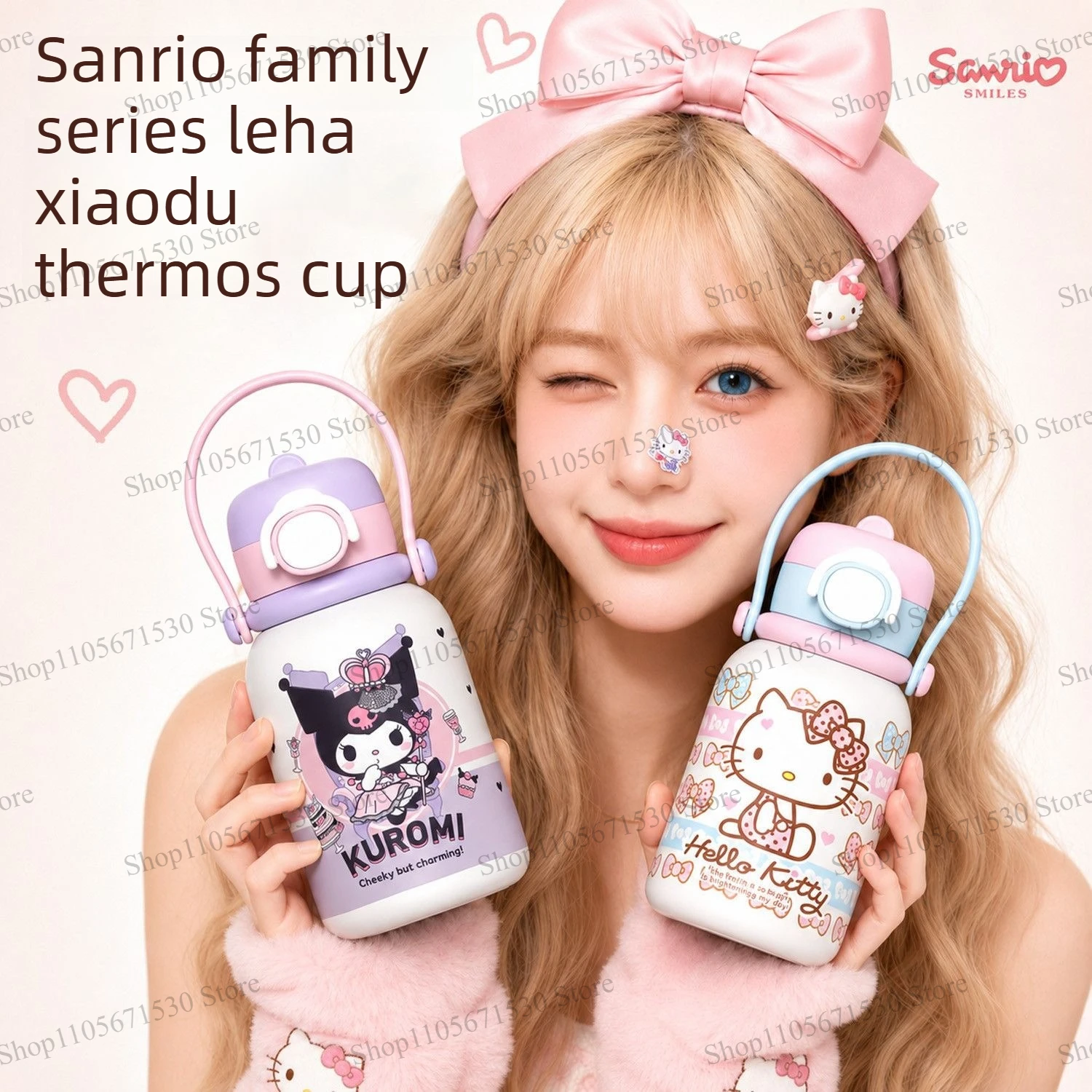 Kawaii Sanrio Mymelody 316 Stainless Steel Thermos Straw Cup Portable Handle Water Mug High Appearance for Girls Cartoon Lovely
