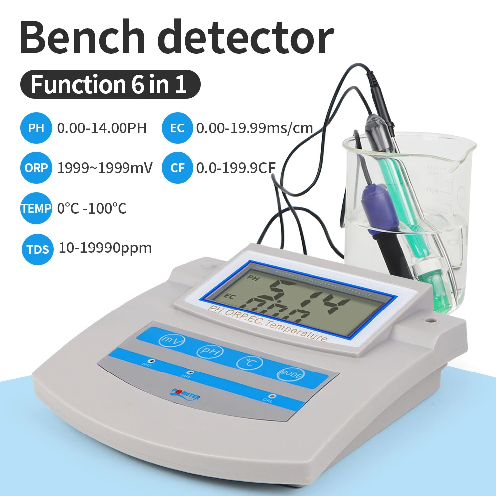 6 In 1 Water Quality Tester PH ORP TDS EC CF Temperature Benchtop PH Tester Meter for Swimming Pool Aquarium Laboratory