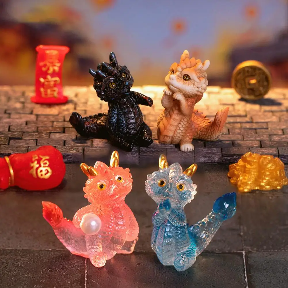 Mini Dragon Ornament Bright Colors Cute Dragon Figurine Resin Ornament for Home New Year Decorations Car Interior Accessories