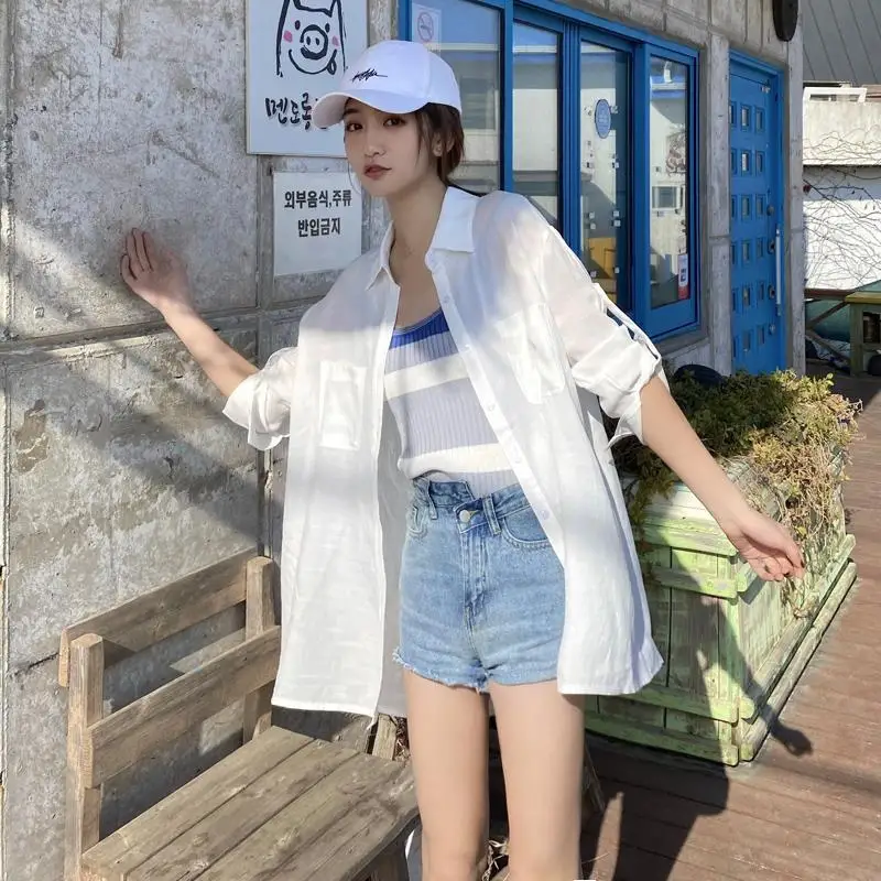 White Chiffon Sunscreen Clothes for Women 2025 New Summer Long-sleeved Shirt Design Niche Thin Versatile Shirt Jacket