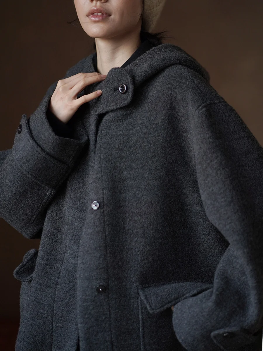 

Hacikis Miss Superior шерстяное вязаное пальто средней длины с капюшоном, облегающее шерстяное пальто, высококачественная шерстяная смешанная ткань