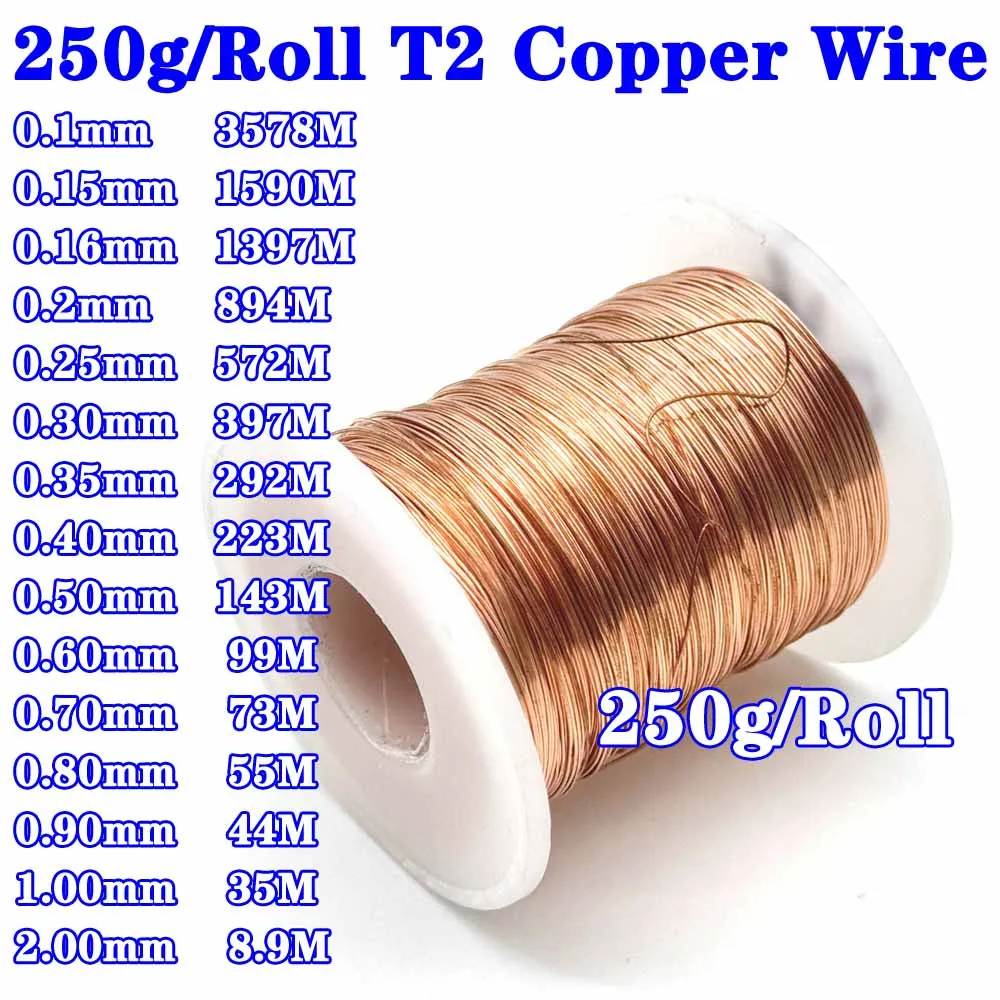 

250g/Roll Copper Wire T2 Copper Coil Conductive Copper Wire, Superfine Copper Wire, Line Bare 0.1 0.2 0.3 0.4 0.5 0.6 1.0 2.0mm