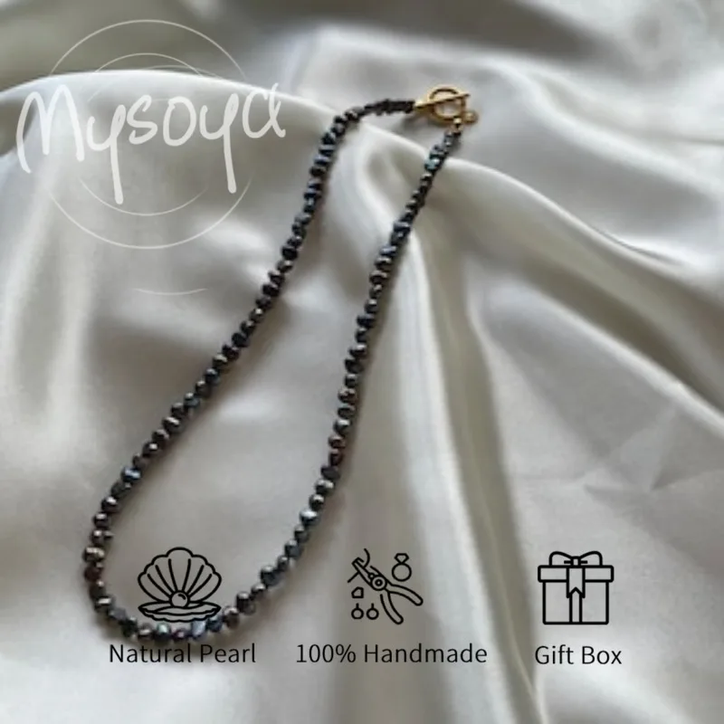 

MYSOYA Black Freshwater Pearl Necklace 5-6mm With Gift Box, For Him/Her, Birthday/Wedding/Christmas/New Year