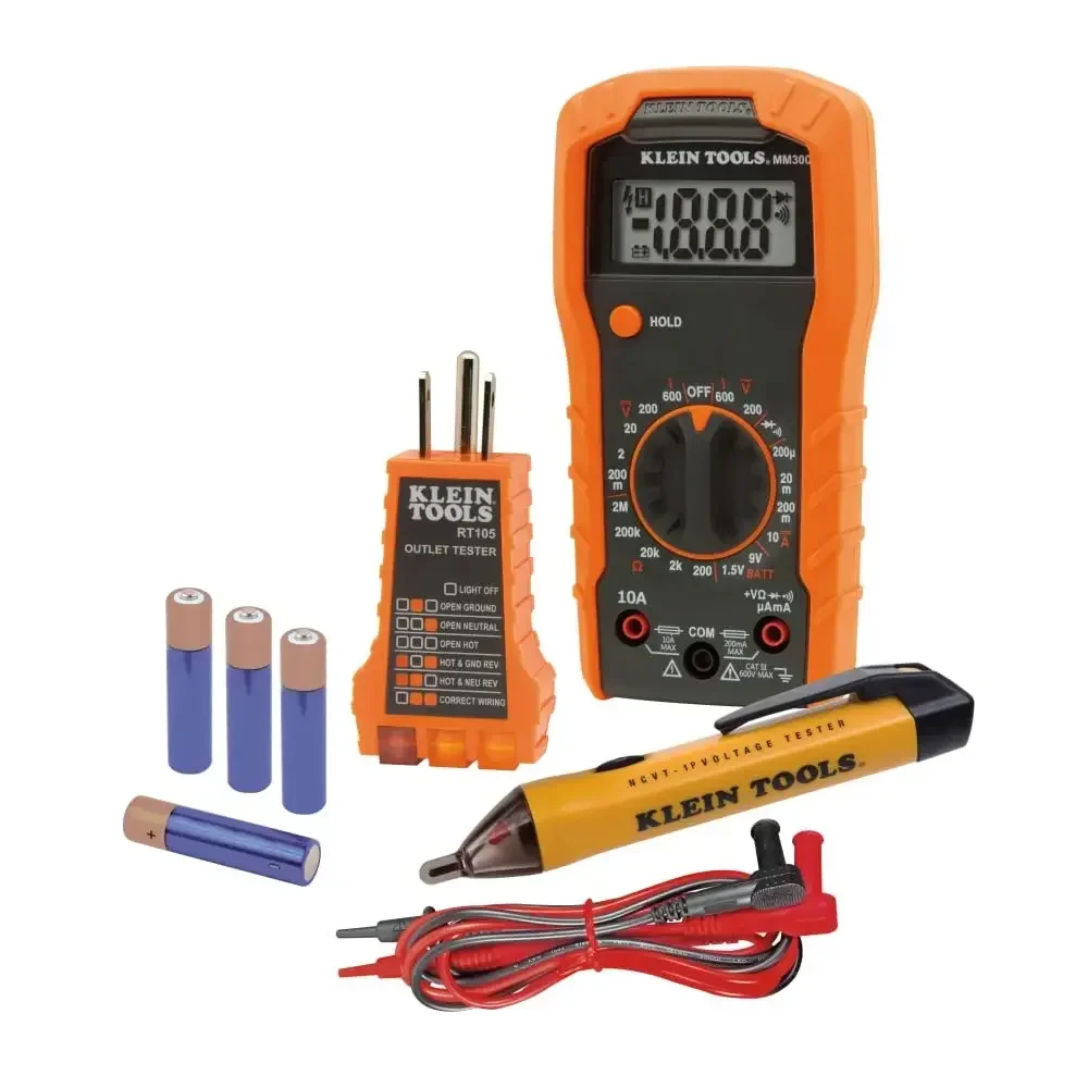 

Klein Tools 69149P Electrical Test Kit with Digital Multimeter, Noncontact Voltage Tester and Electrical Outlet Tester, Leads