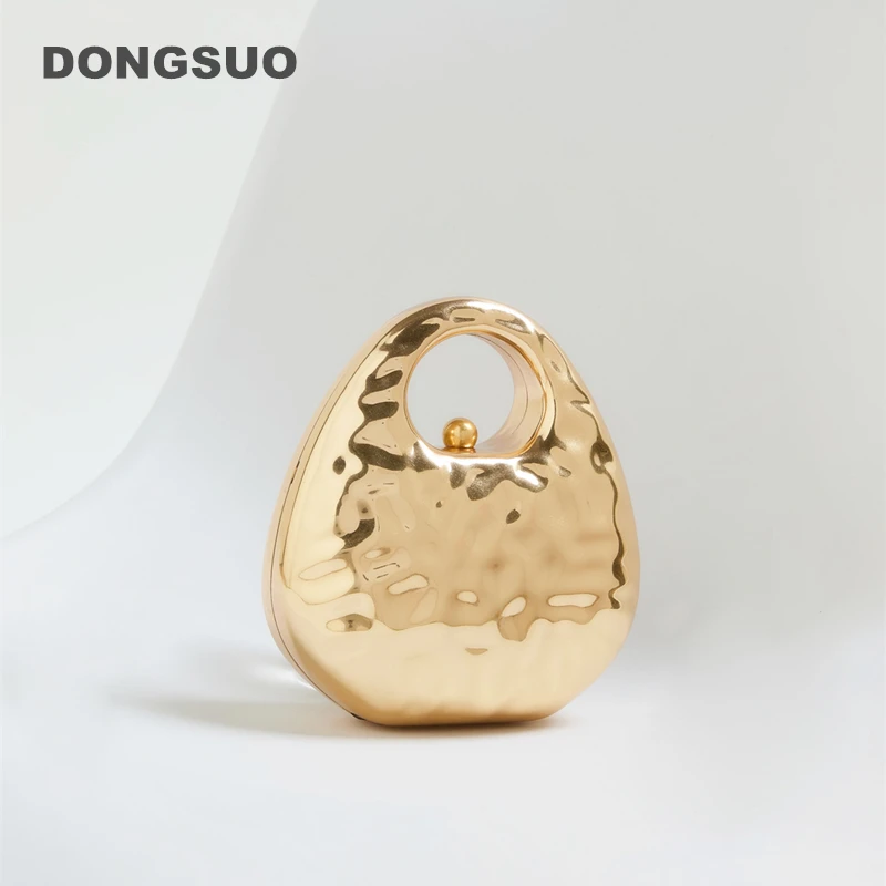 

Женская металлическая золотая сумка-тоут, милая вечерняя сумка-ведро с ремешком для свадебной вечеринки, дизайнерская сумка, новинка 2025 года