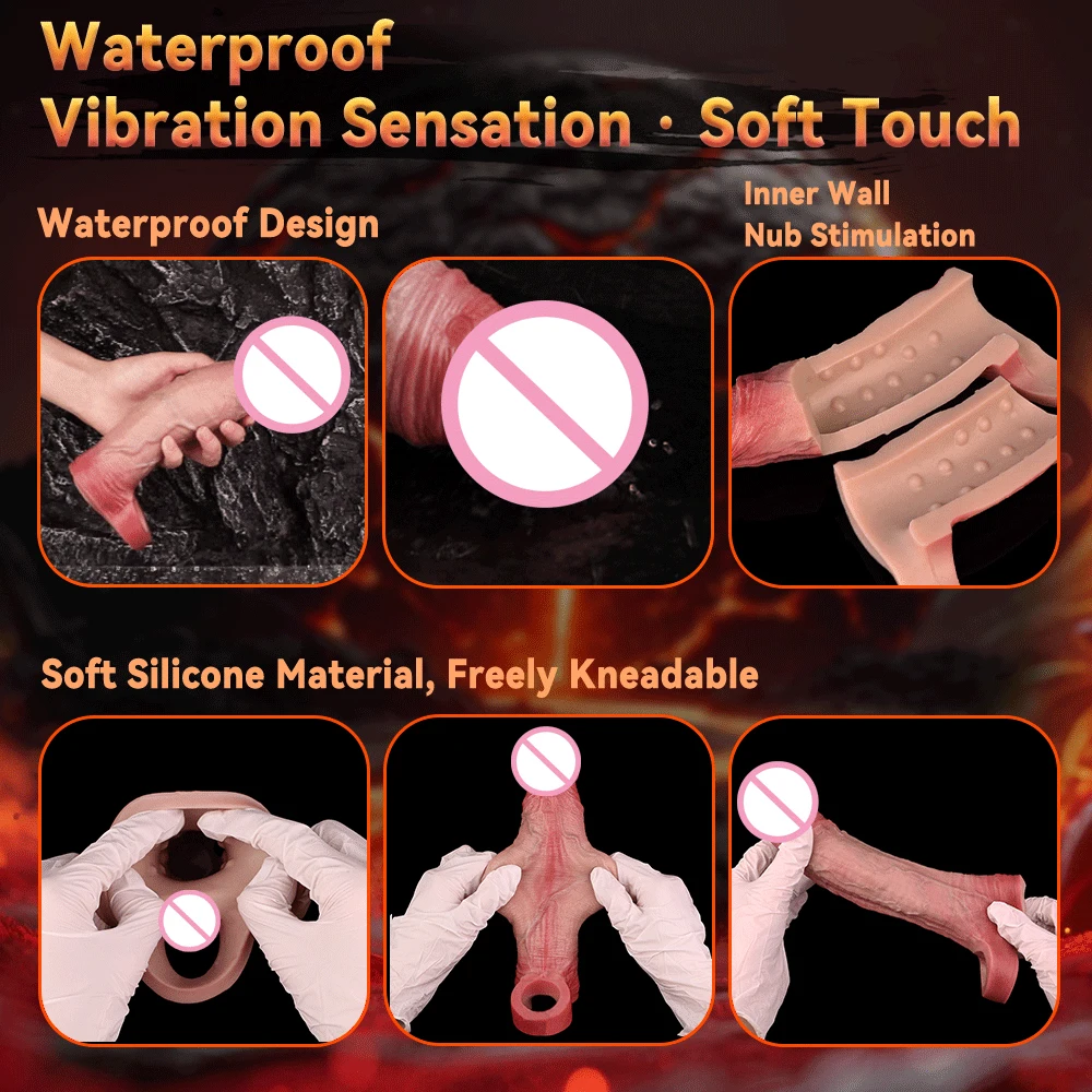 FAAK-vibrador con Control remoto para hombre, 10 modos, funda para pene realista, Juguetes sexuales, extensor de pene, anillo vibratorio para pene