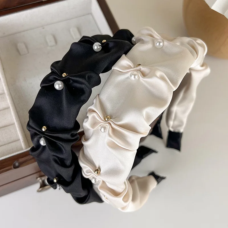 UXSL New Fashion Satin Pearl Wide Headbands for Woman Temperament Elegant Hair Bands Female Versatile Hair Hoop Hair Accessories