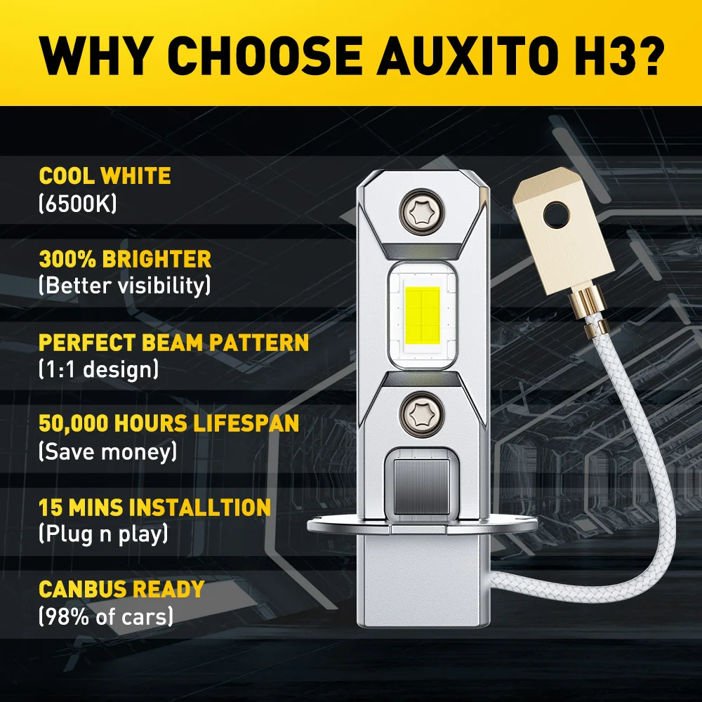 AUXITO 2Pcs H3 LED Bulb Lamp Car Fog lights Driving Running Lamp Headlight DRL Auto Light 12V 1:1 Mini Design 6500K White Yellow
