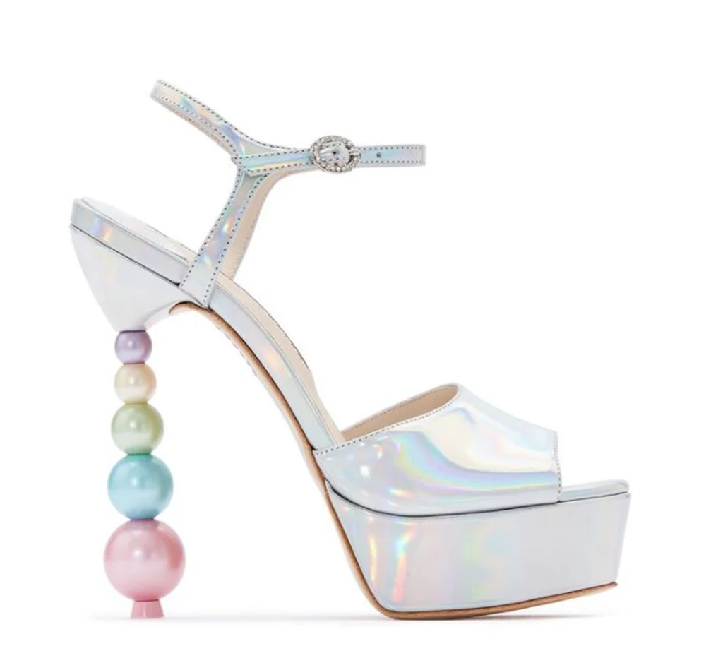 Sweet Pastel Leather Platform Sandals Color Block Beaded Stiletto Heel Ankle Strap Playful Elegant Design Summer Vibrant Style image 2