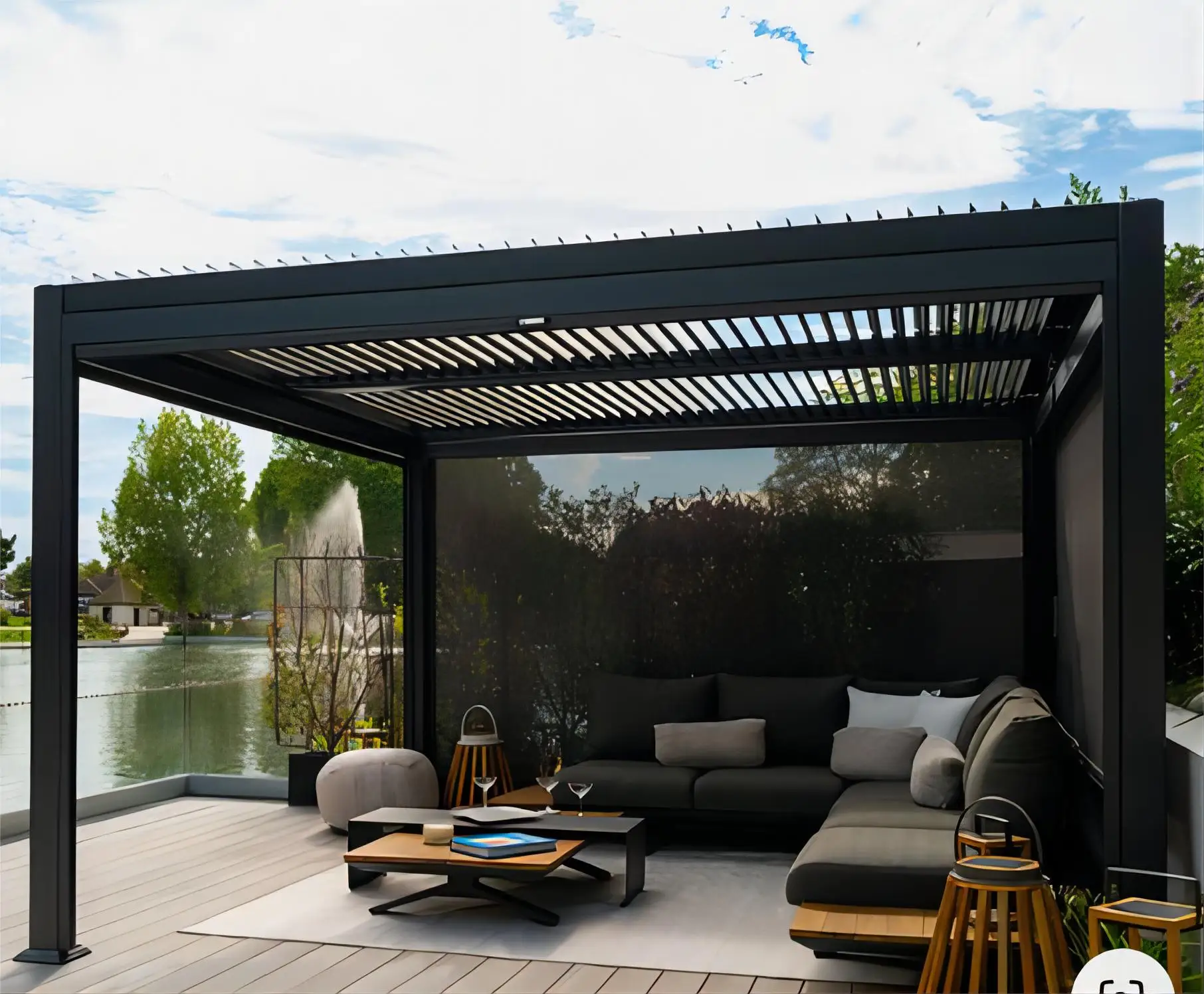Pérgola de metal para patio con pérgola de Shanghai con techo de rejilla ajustable exterior 5x4