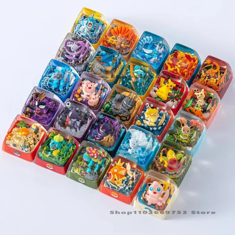 Pokemon Gengar Pikachu Charizard Eevee Keycaps Custom Resin Micro Transparent Key Cap Mechanical Creative Computer Keyboard Cap