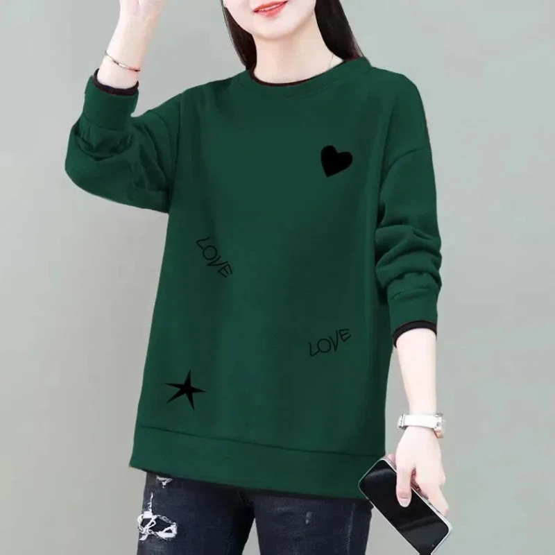 Commuter Women\'s Clothing Pullover Letter Printing Lantern Long Sleeve Hoodies Casual Loose Spring Autumn Round Neck Tops