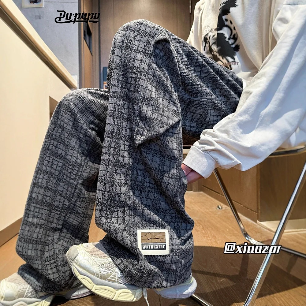 

Вельветовые широкие брюки в клетку в стиле ретро для мужчин, оверсайз, свободный крой, бойфренд, ленивый стиль, прямые повседневные брюки, осень