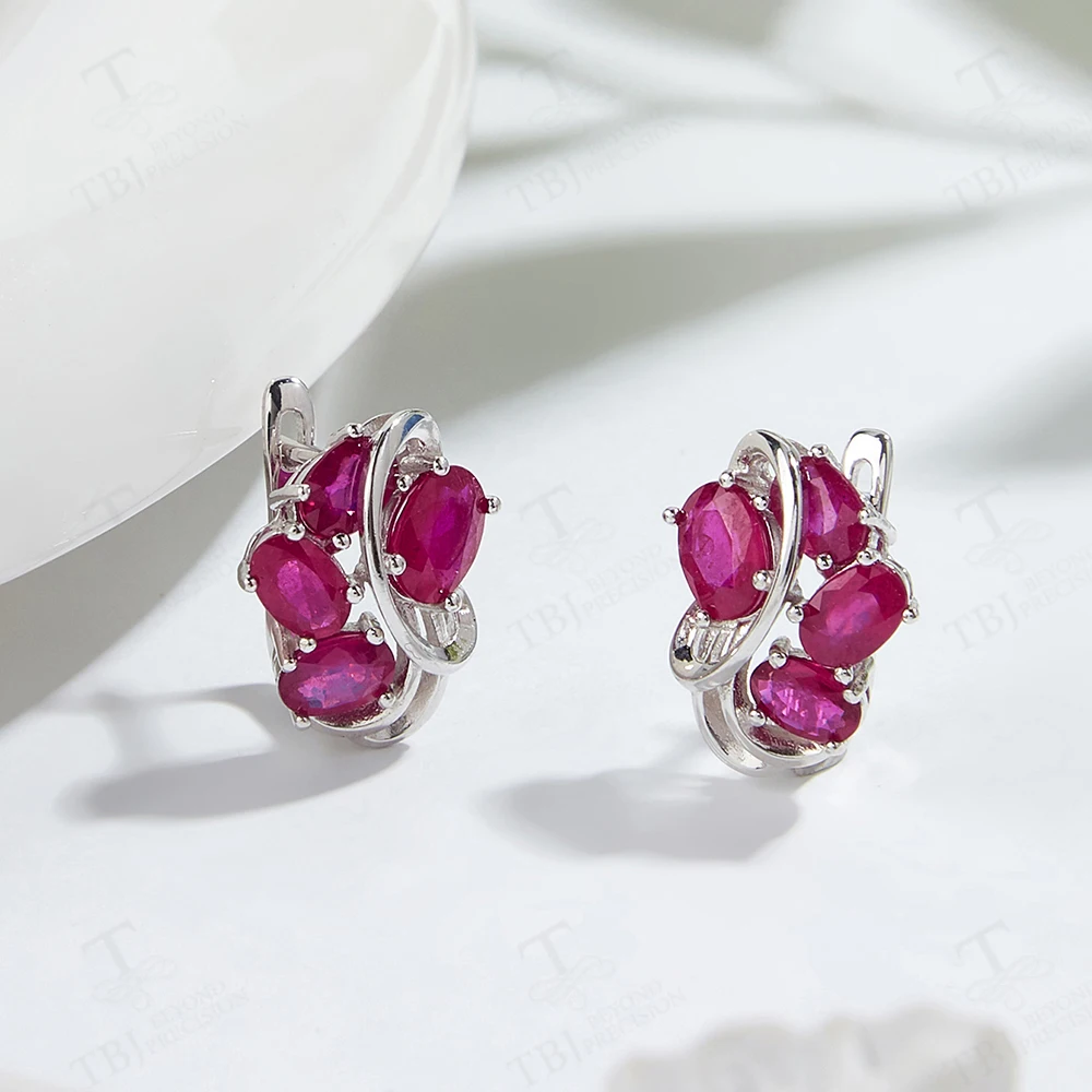 Luxury Fancy Silver Earrings for Lady Natural Filled Ruby gemstone Classic Jewelry Engagement Party Gift