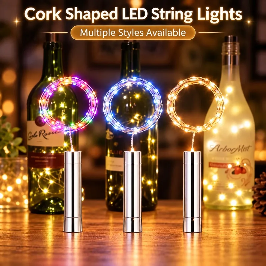 1-3m Cork Shaped LED String Lights Fairy Lights Battery Powered Silver String Lights for Wedding Party Christmas Home Decor