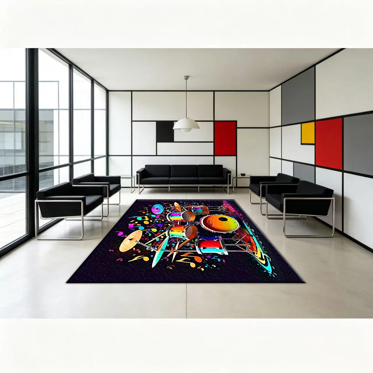 Rainbow Drum Set Music Note Carpet Colorful Rock Instrument Family Music Room Floor Carpet
