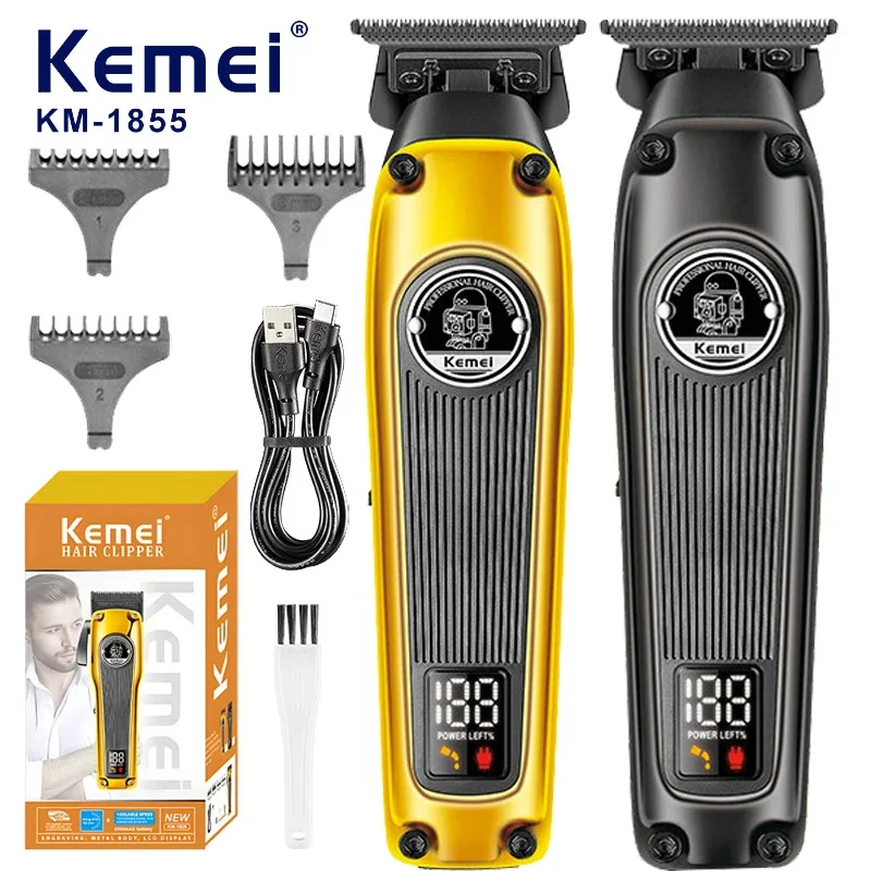 KM-1855 IPX7 Men's Hair Clipper Waterproof Rechargeable Hair Clipper Kit with LED Display Screen