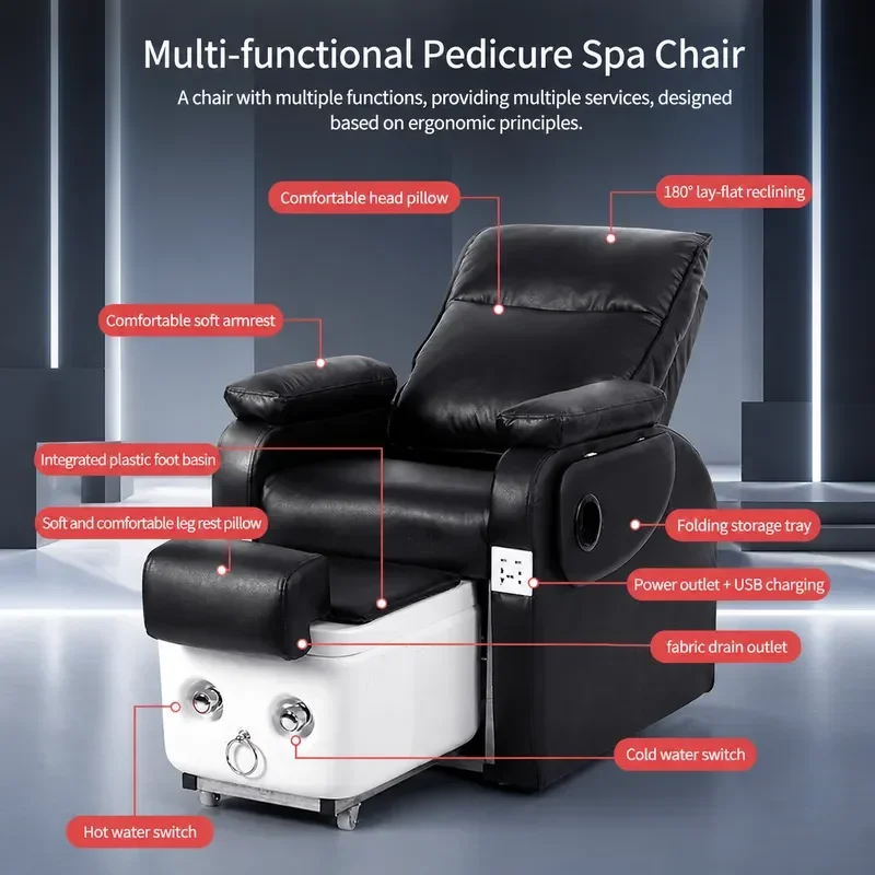 Bojo Electric Reclining Manicure Pedicure Chair Foot Bath Sofa for Tattoo Eyelash Extension Massage Beauty Furniture