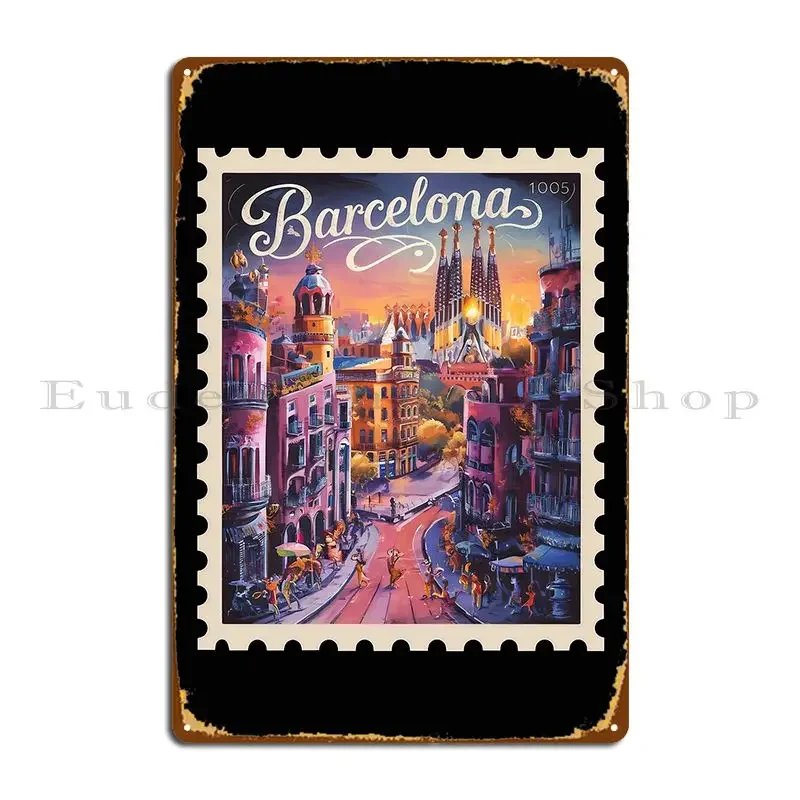 Barcelona Abenteuer Vintage Spanien Reise-Souvenir Barcelona Metallschild Poster Club Cave Create Wohnzimmer Blechschild Poster