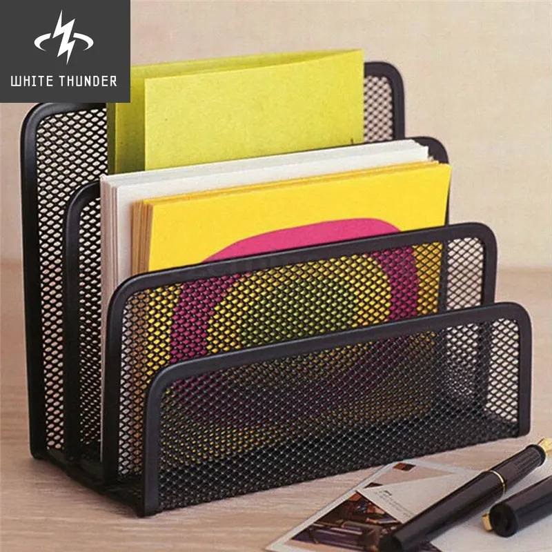 Black Metal Mesh Desk Organizer Desktop Letter Sorter Mail Tray File Organiser Office Home Bookends Book Holder Business