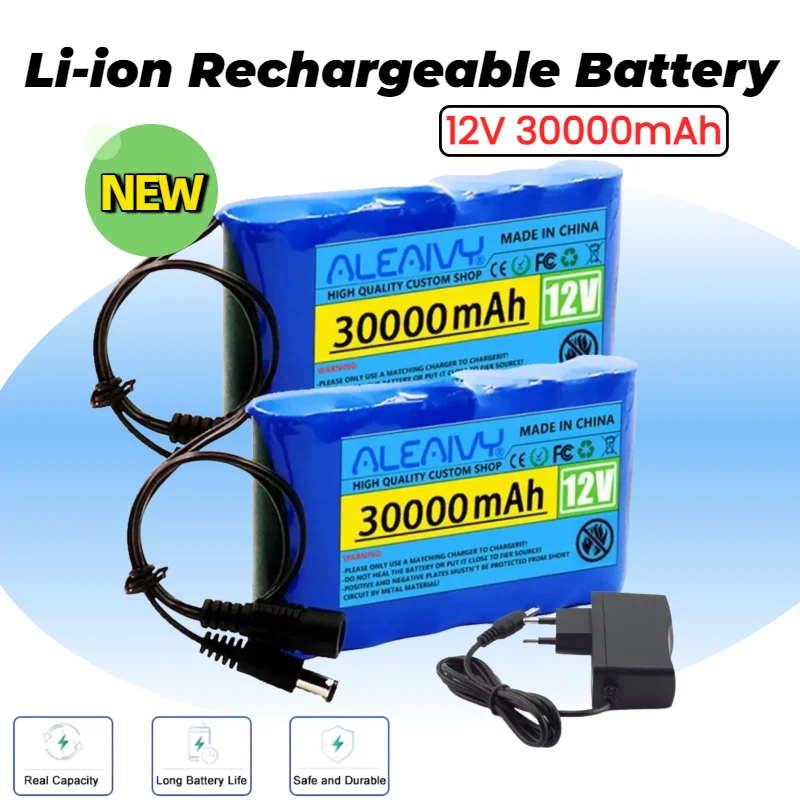 

Portable 12V 20Ah 30000mAh Lithium Battery Pack for CCTV Camera, Monitor, Car Van RV, Solar Power, Charger Included