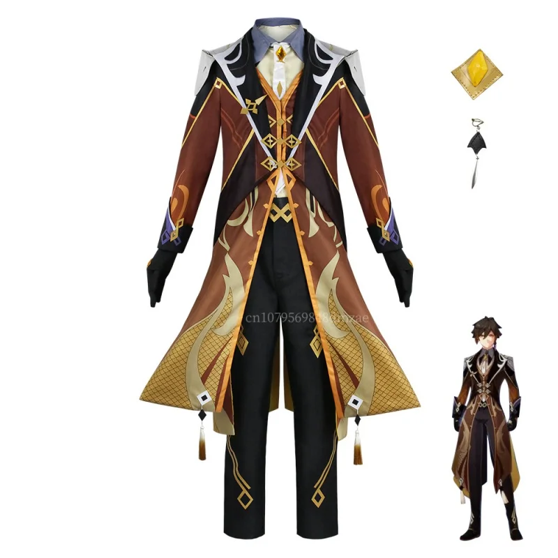 Genshin Impact Zhongli Cospaly Full Uniform Cosplay Anime Costume for Men's Performance Is Used in Diffuse Exhibition Party