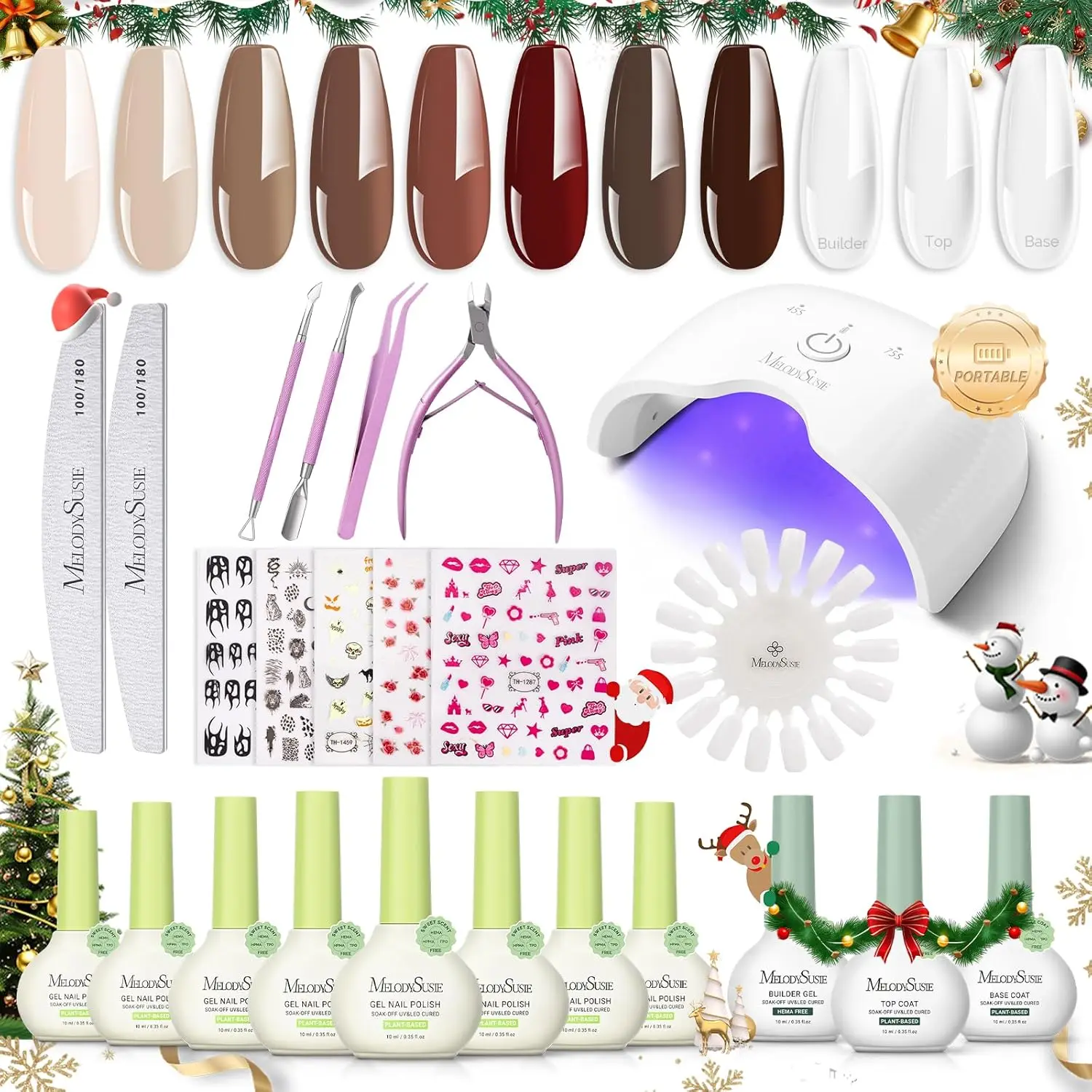 Cordless UV LED Nail Kit with Smart Sensor Lamp, Plant-Based Gel Polish & No Wipe Top Coat - Perfect Gift for Women