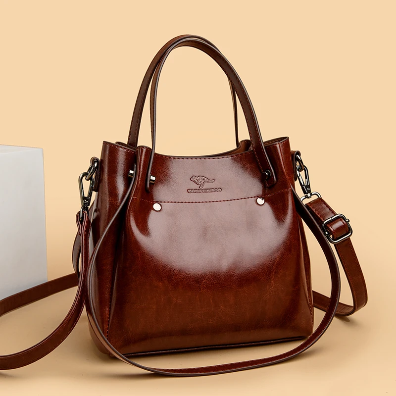 

Vintage Oil Leather Tote Bag Women's Commuter oulder Crossbody Bag Soft Surface aron Element KAIDIFEINIROO Brand