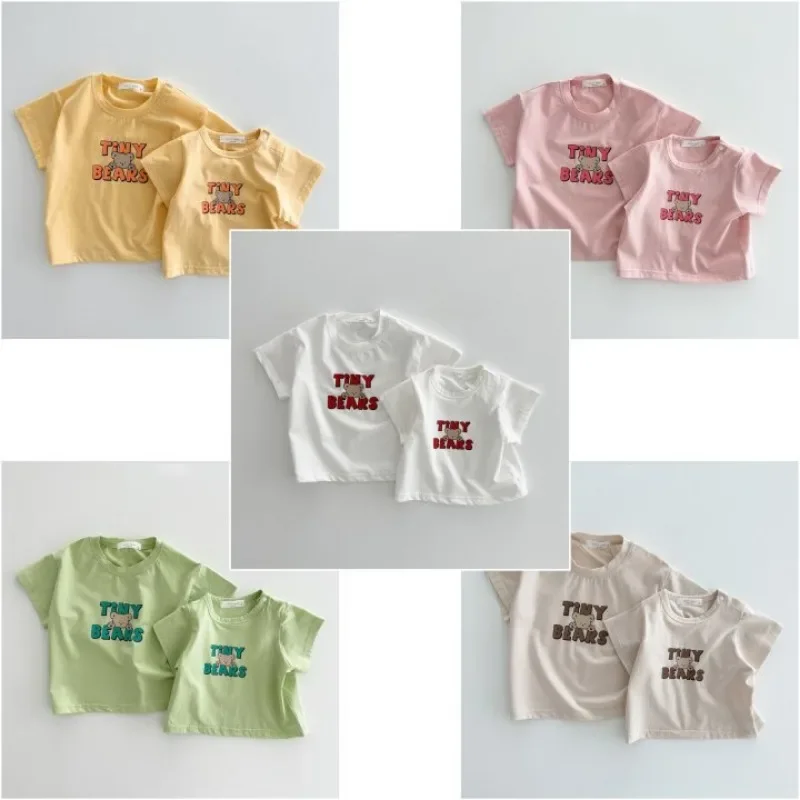 T-shirt à Manches Courtes pour Bébé Garçon et Fille, Haut Décontracté avec Lettres Imprimées, à la Mode, pour Été, 2024