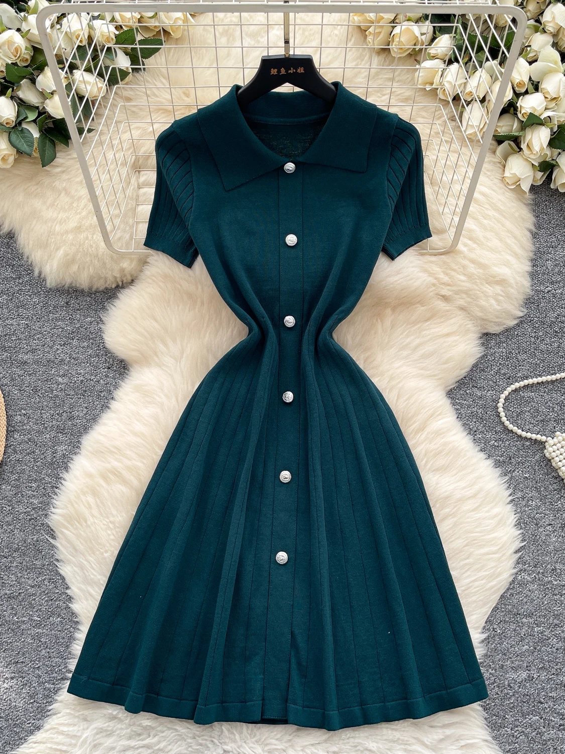 Coréen Sle Simple couleur Ne tricoté Dr femmes été bouton unique conception Unique belle jupe Midi