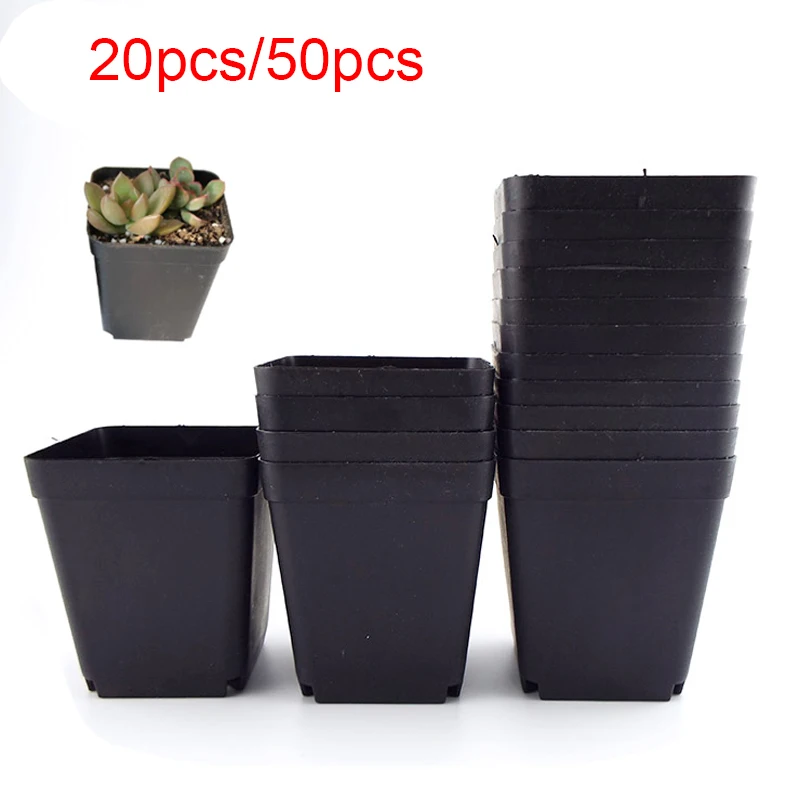 8*7*5 CM Plant Pot Plastic Flower Pots Creative Small Square Pots for Succulent Plants Garden Decor Black B1