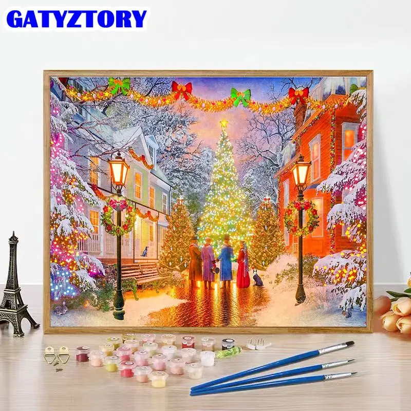 

GATYZTORY Diy Painting By Numbers Christmas Landscape Drawing On Canvas Art Gift Pictures By Number Kits Home Decor