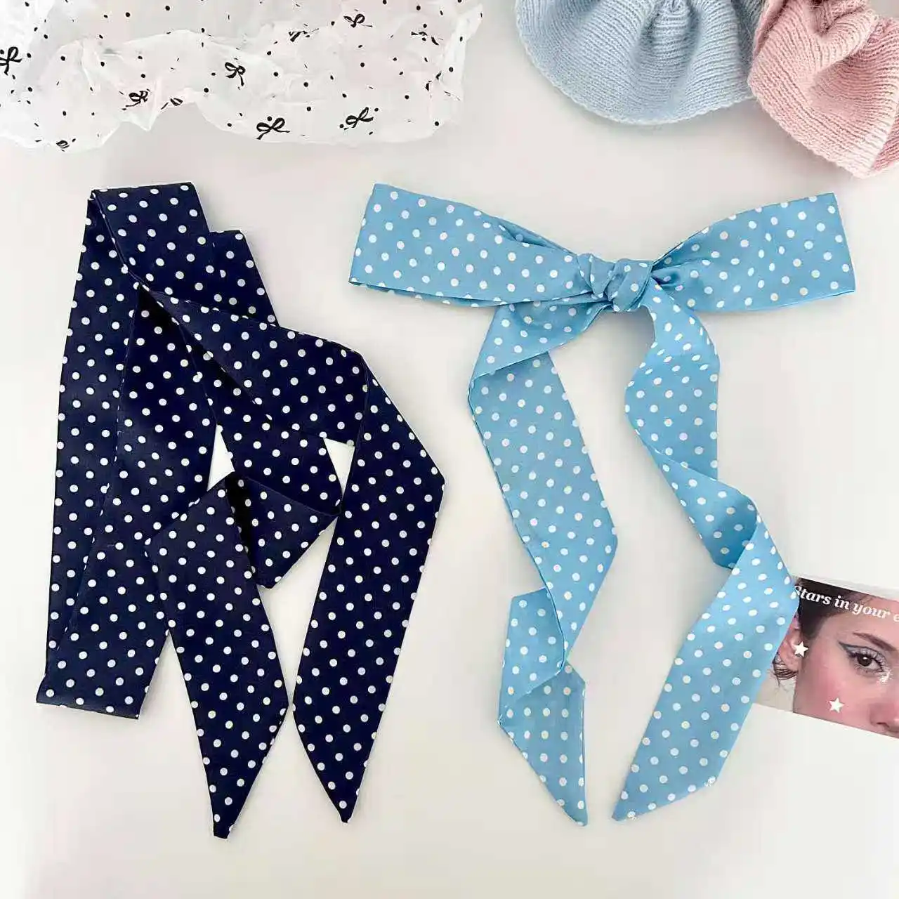 Korean Ins Trendy Polka Dot Silk Scarf Summer New Versatile Shirt Tie Dress Belt Multi-functional Women Silk Scarf