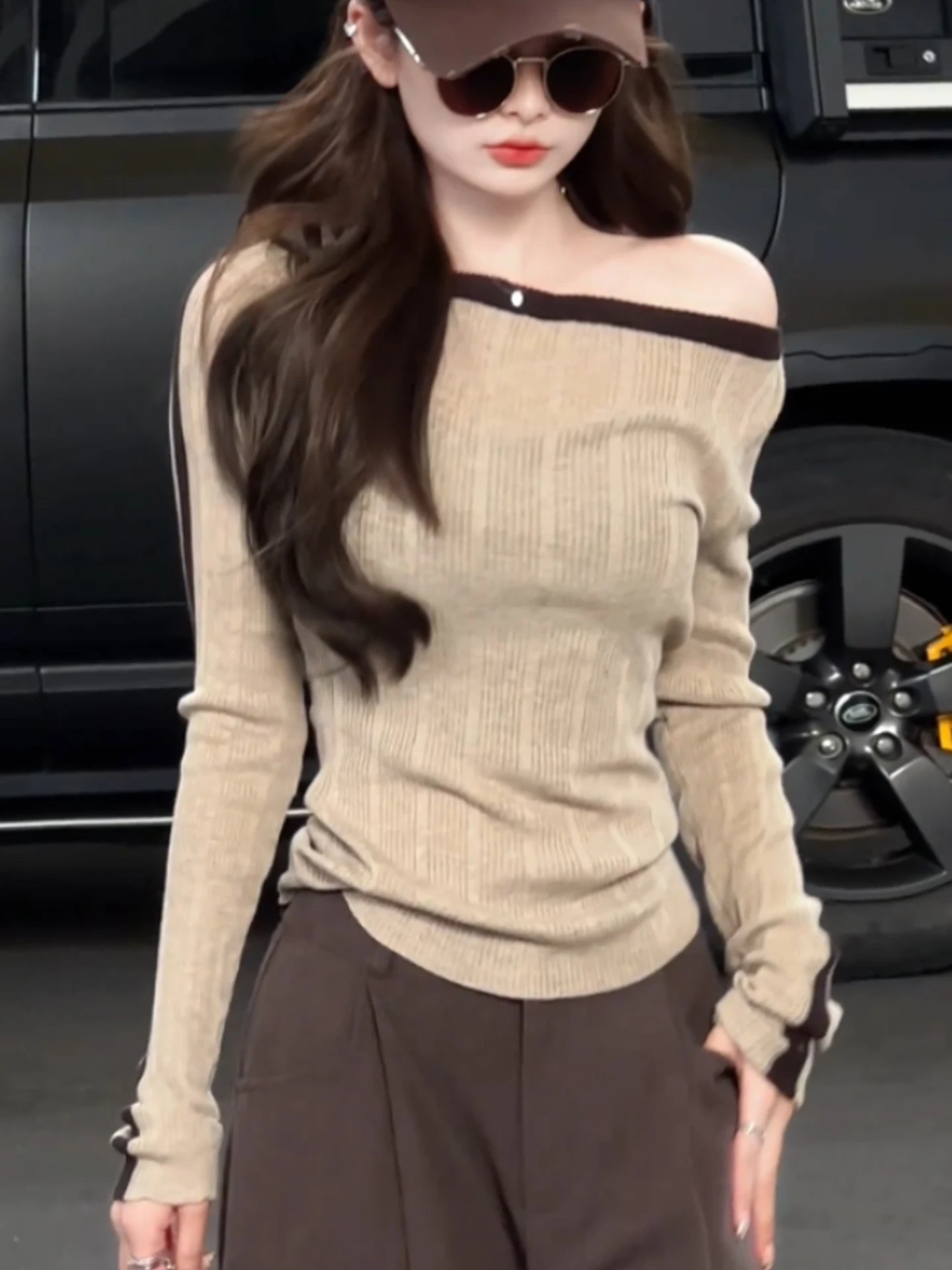 快適なニットのロング丈セーター、トレンディなヴィンテージ風、ファッショナブルな秋のトップス、スリムなベースレイヤー、通勤に最適...