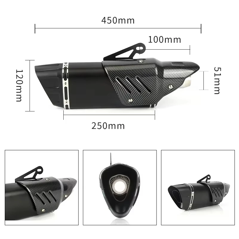 Universal 51mm Motorcycle Exhaust Muffler Escape R for YAMAHA R6 R3 Ninja Z 400 250 Z900 ZX6Rfor KTM RC 125 250 390 - view 2