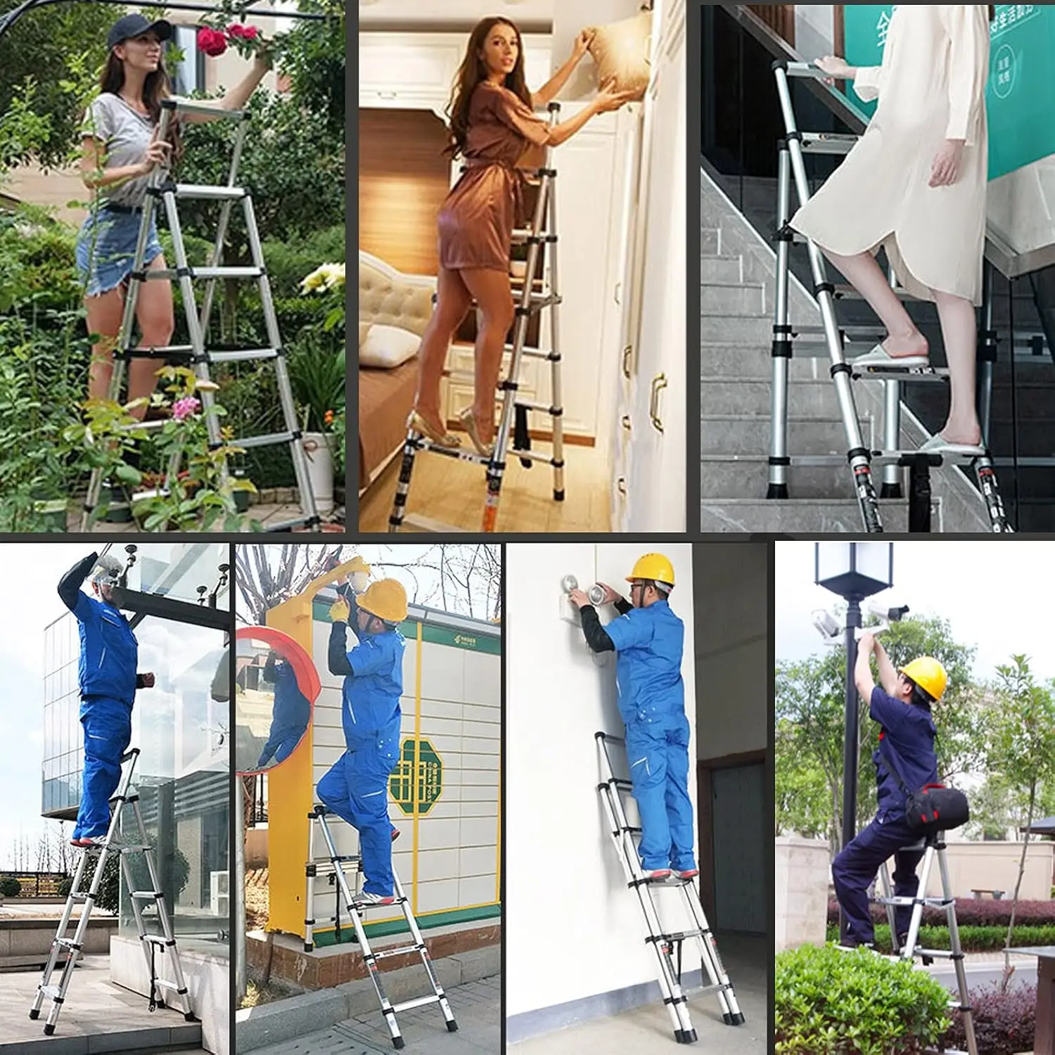 Aluminium Herringbone Ladder Portable Household A-Frame Portable Multi-Purpose Telescopic Ladder 5+6 Steps(1.63M/5.5FT)